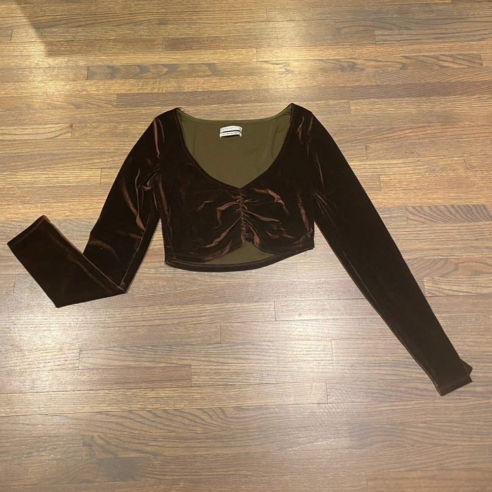 Brown crushed velvet crop top